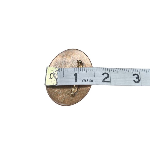 Vintage Enamel Oval Brooch Copper Blue Green Artist Inga Carlson Signed 2” - Picture 5 of 5